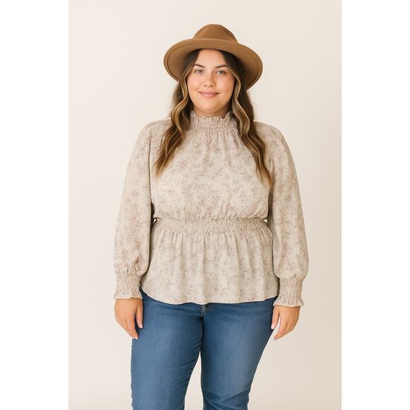 Perfectly Priscilla Tops - Perfectly Priscilla Plus Size 3XL Floral Smocked Blouse Cottagecore Peplum Top